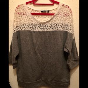 a.n.a., Lace shoulder, Gray Sweatshirt, NWOT